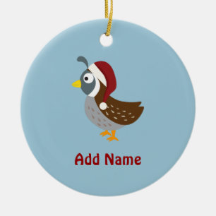 Santa Quail Ceramic Ornament