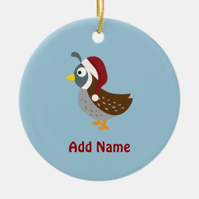 Santa Quail Ceramic Ornament (Front)