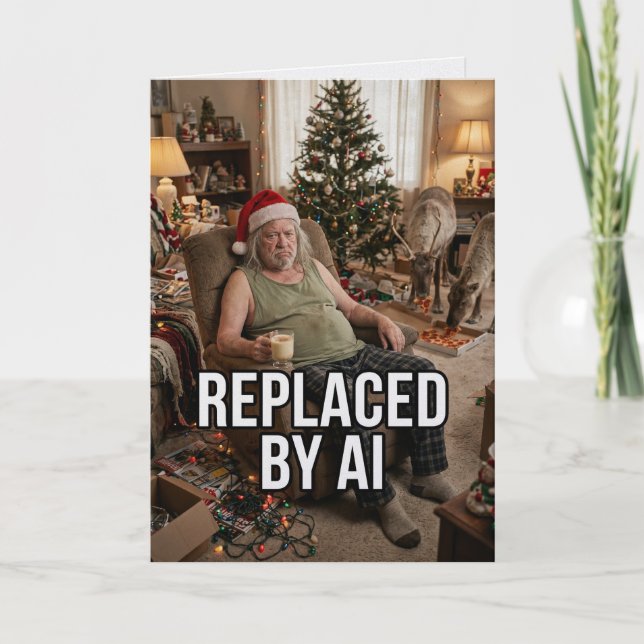 Santa Quits AI Replacement Funny Christmas Card (Front)