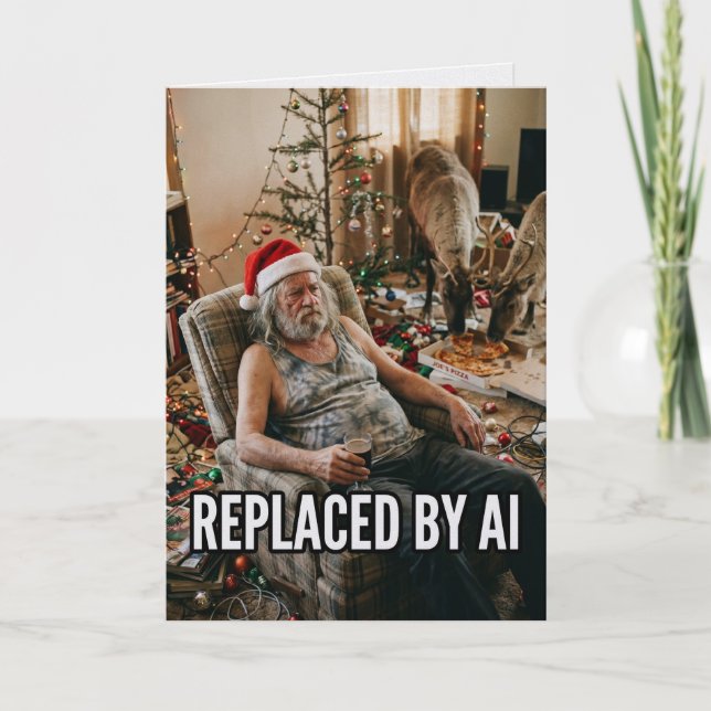 Santa Quits AI Replacement Funny Christmas Card (Front)