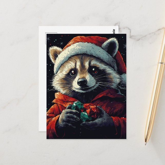 Santa Raccoon Postcard (Front/Back In Situ)