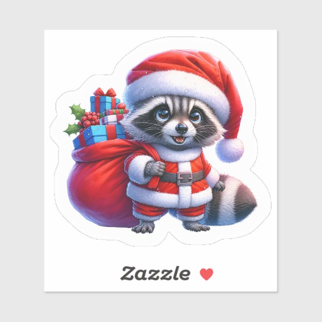 Santa Raccoon With Christmas Gifts Sticker (Sheet)