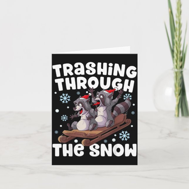 Santa Racoon Trashing Through The Snow Cute Christ Card (Front)