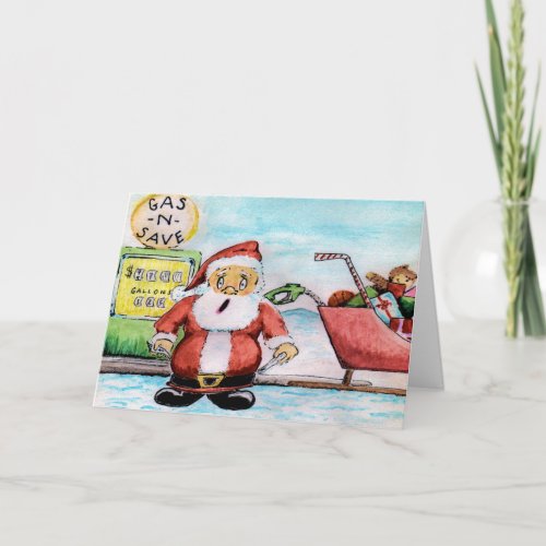 Santa Ran out of Gas Christmas Card Holiday Card