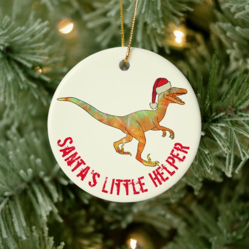 Santa Raptor Dinosaur funny saying Ceramic Ornament