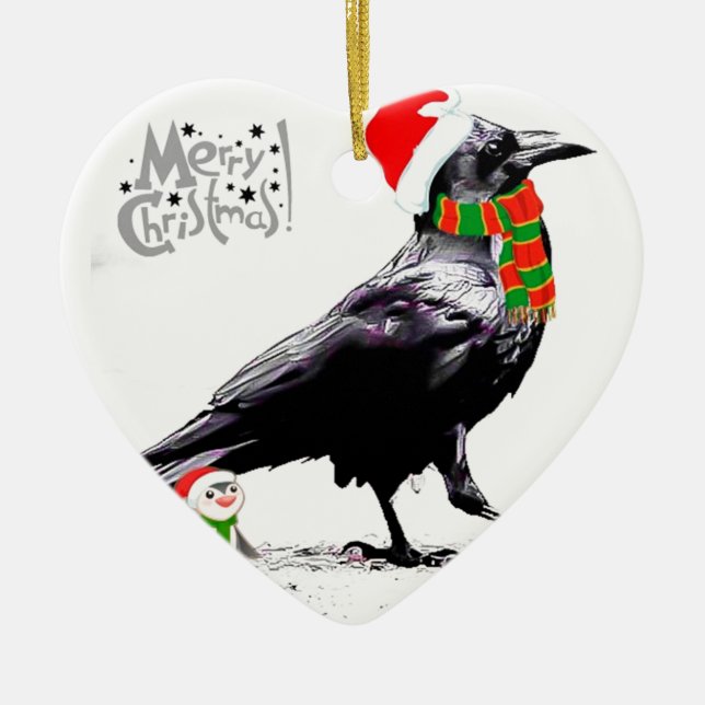 Santa Raven  Christmas gift collection Ceramic Ornament (Front)