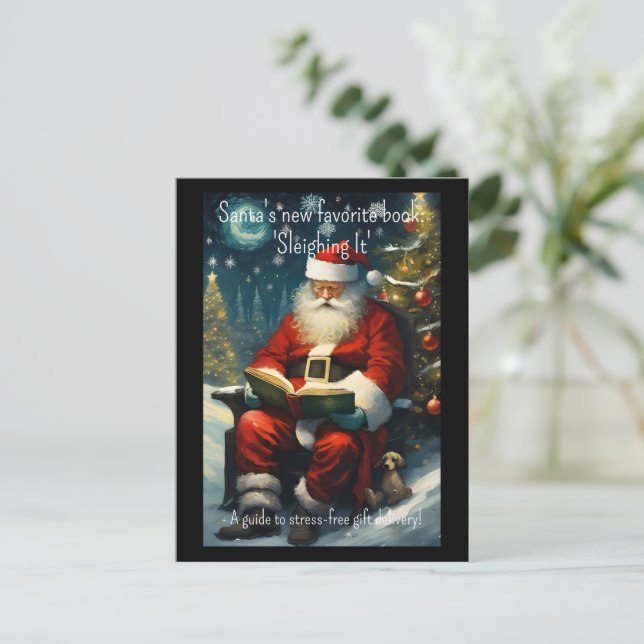 Santa Reading Book Funny Quote Christmas Holiday Postcard (Standing Front)