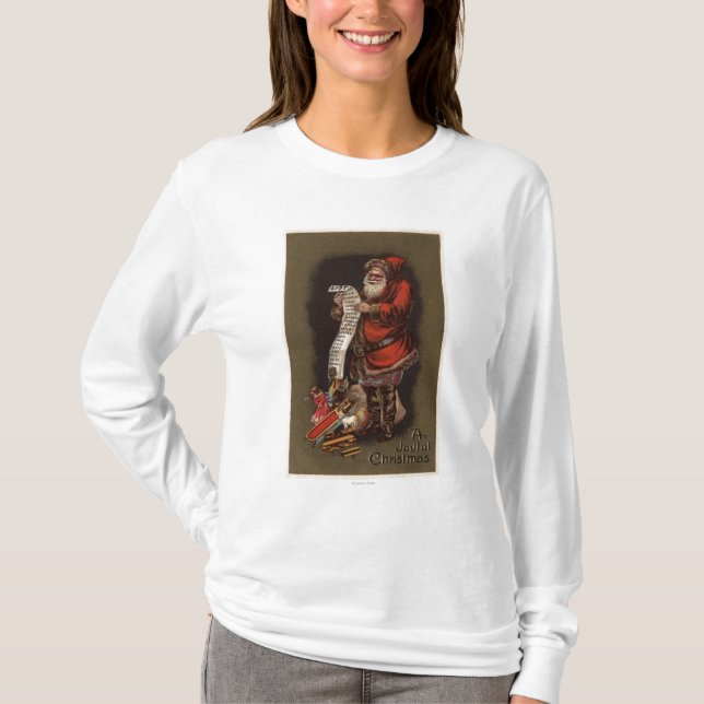 Santa Reading his Good Children List T-Shirt (Front)