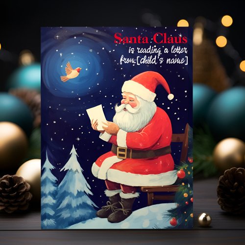 Santa Reading Letter Personalized Retro Christmas Postcard