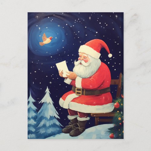 Santa Reading Letters _ Vintage Christmas Postcard