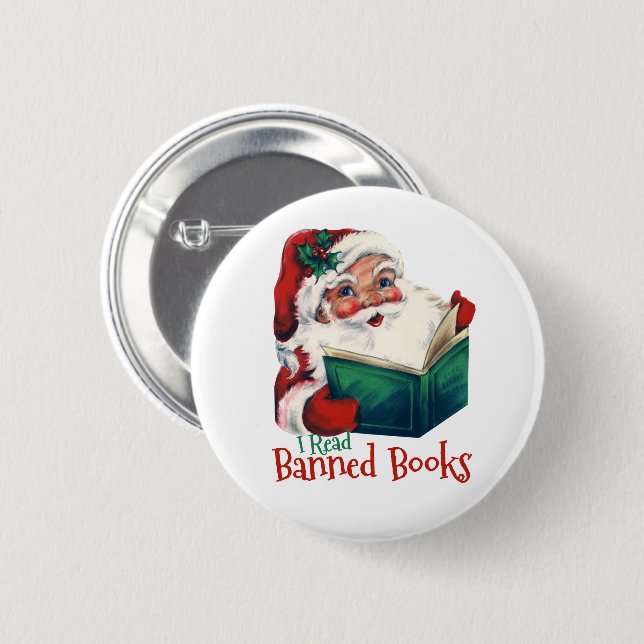 Santa Reads Banned Books Button (Front & Back)