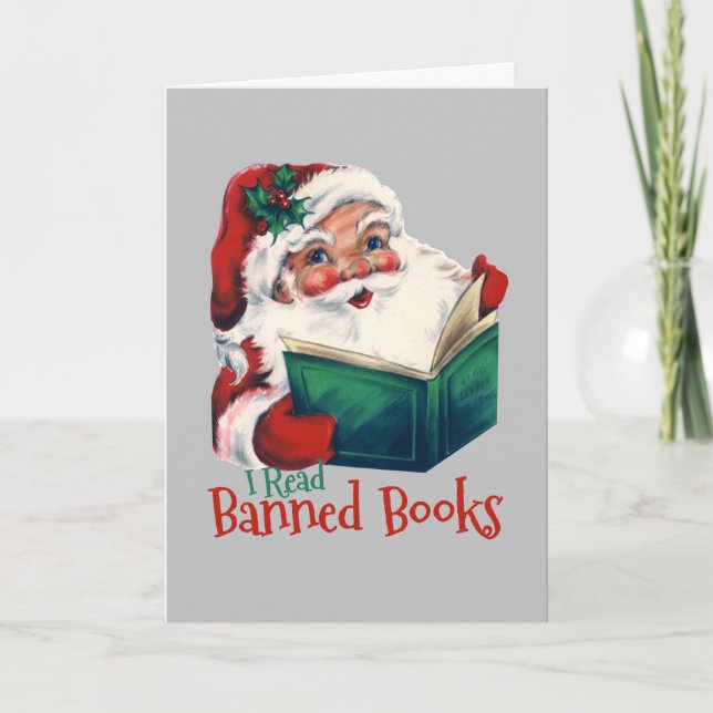 Santa Reads Banned Books Card (Front)