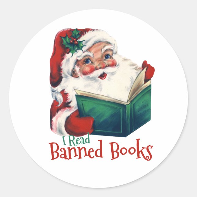 Santa Reads Banned Books Classic Round Sticker (Front)