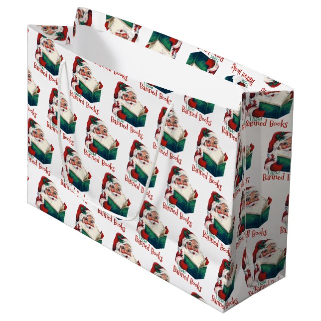 Santa Reads Banned Books Large Gift Bag (Front Angled)