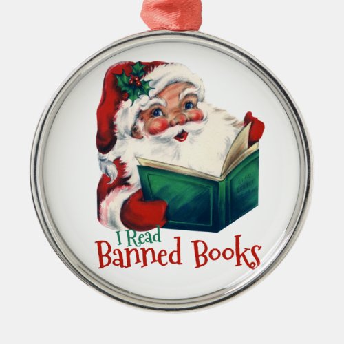 Santa Reads Banned Books Metal Ornament