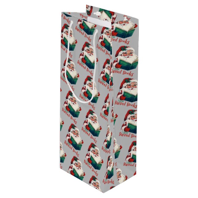 Santa Reads Banned Books Wine Gift Bag (Front Angled)