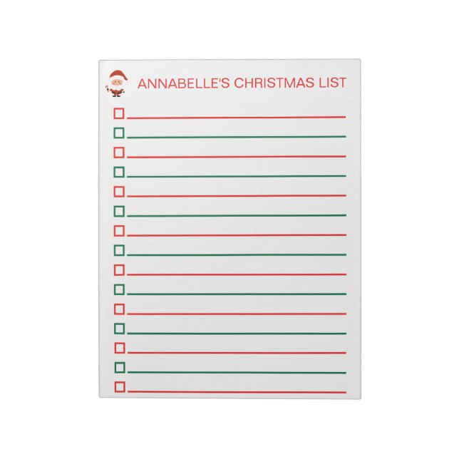 Santa Red and Green Christmas List Personalize Notepad (Rotated)