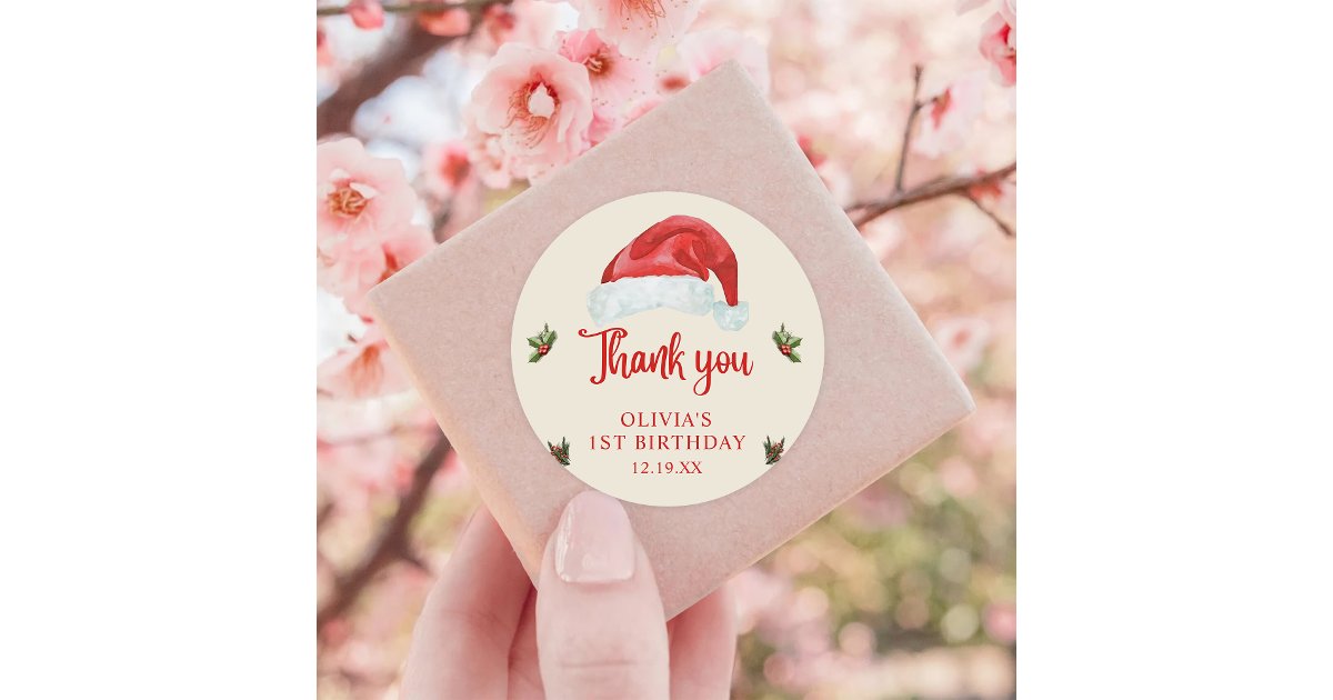 Santa Red Hat Christmas Holiday Birthday Classic Round Sticker | Zazzle
