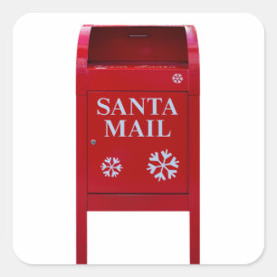 Santa Red Mail Box with snowflakes Square Sticker