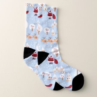 Santa Red White Blue Christmas Socks