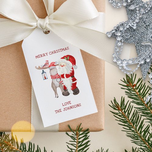 Santa Reindeer and Cardinal Personalized Christmas Gift Tags