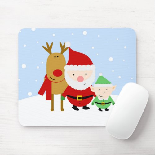 Santa Reindeer and elf on Christmas Day Mouse Pad