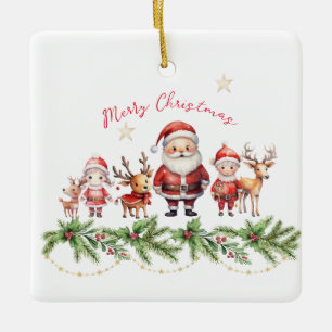 Santa, Reindeer, and Kids Christmas Ornament: Cute Ceramic Ornament