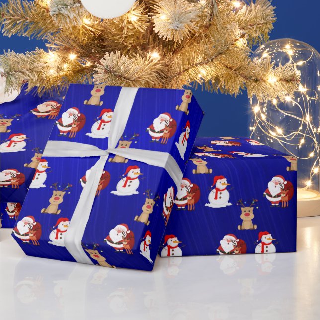Santa, Reindeer, and Snowman X'mas Wrapping Paper (Holidays)