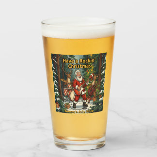 Santa Reindeer Band Rockin Christmas Glass