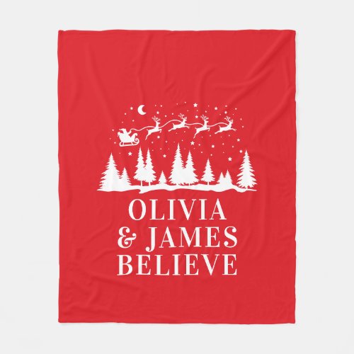 Santa reindeer believes Christmas traditional red  Fleece Blanket