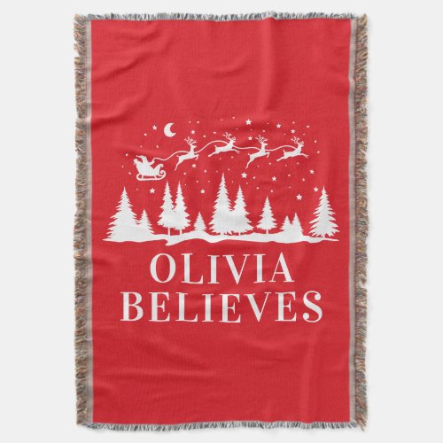 Santa reindeer believes Christmas traditional red Throw Blanket