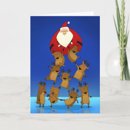 Santa  Reindeer Blank Card Holiday Card
