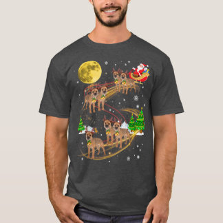 Santa Reindeer Border Terrier Christmas Lights Xma T-Shirt