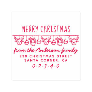 Santa & Reindeer Bunting Christmas Return Address Self-inking Stamp