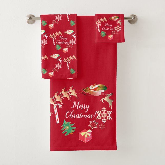 Santa Reindeer Christmas   Bath Towel Set (Insitu)