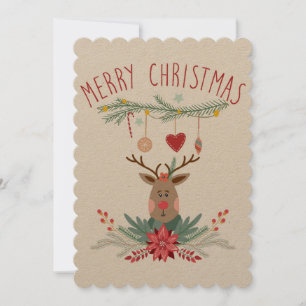 Santa Reindeer Christmas Scandinavian Card