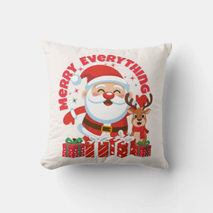 Santa & Reindeer Christmas Throw Pillow