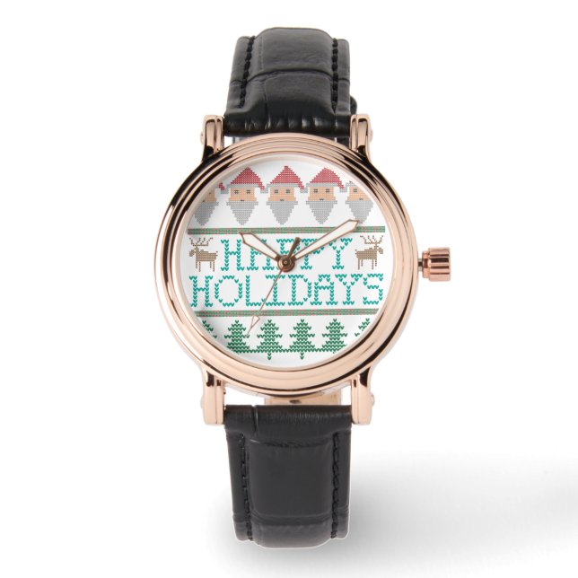 Santa Reindeer Christmas Tree Happy Holidays Watch (Front)