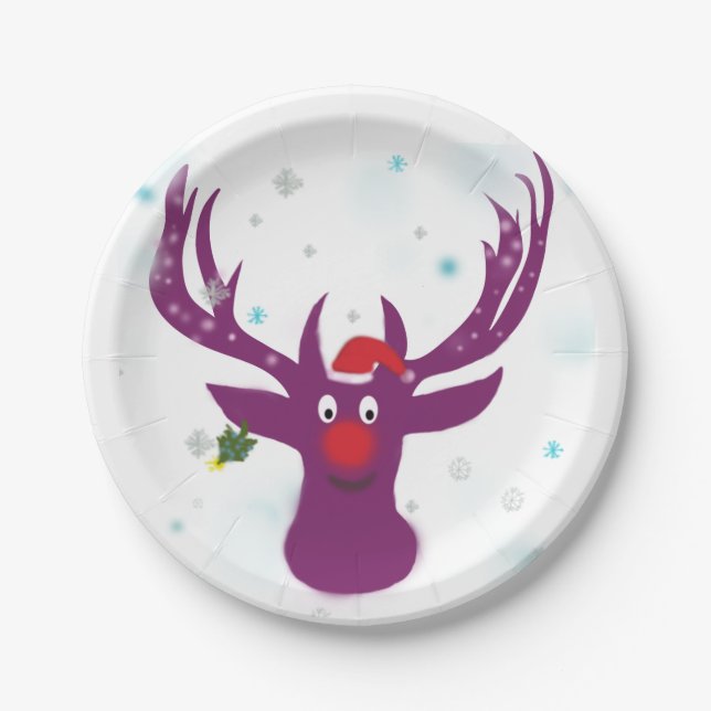 Santa Reindeer Custom Paper Plates 7 in (Front)