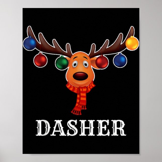 Santa Reindeer Dasher Xmas Group Costume T Shirt  Poster (Front)