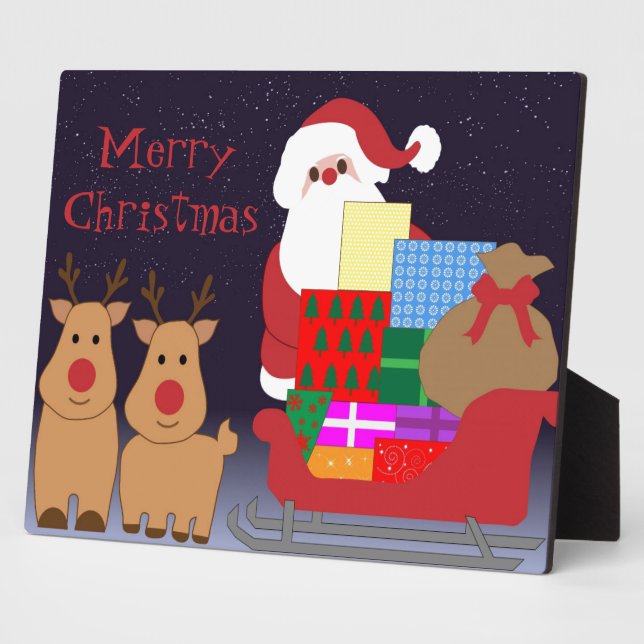 Santa & Reindeer Decorative Plaque (Side)