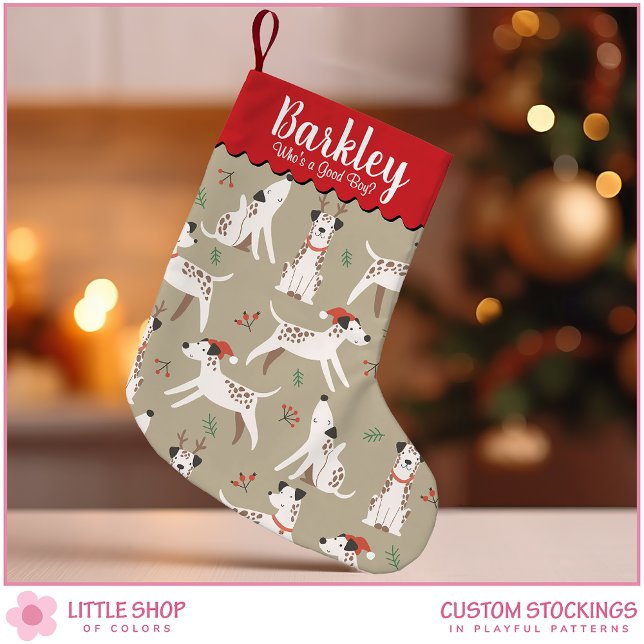 Santa Reindeer Dogs Customizable Pet Small Christmas Stocking (Creator Uploaded)