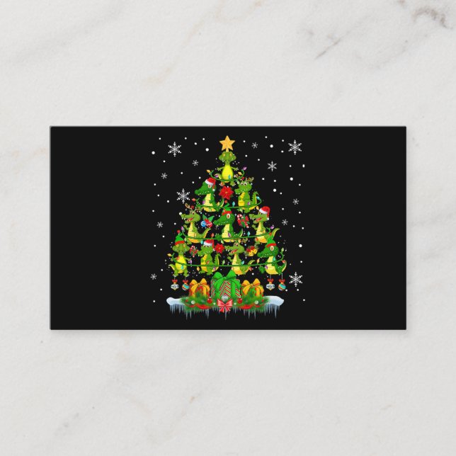 Santa Reindeer Elf Alligators Christmas Tree Light Business Card (Front)