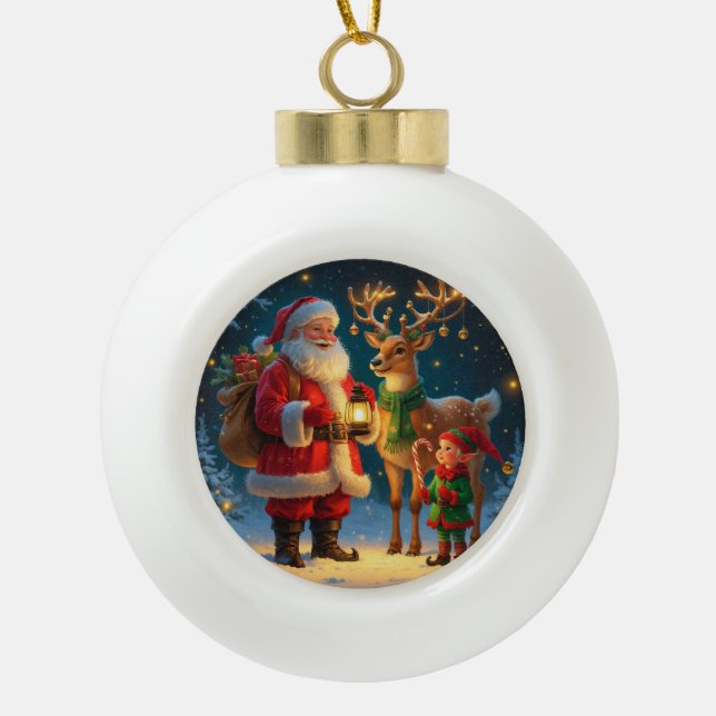 Santa Reindeer Elf Christmas Personalized Ornament (Front)
