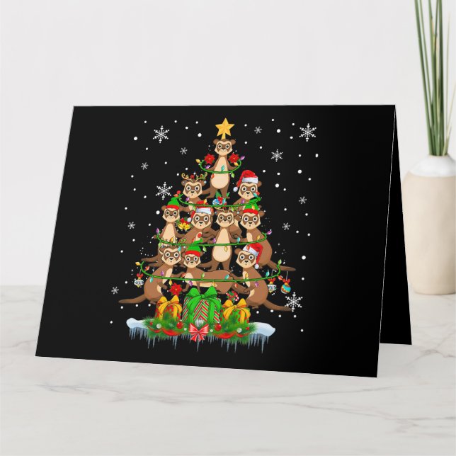 Santa Reindeer Elf Ferrets Christmas Tree Lights F Card (Front)