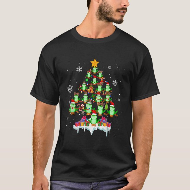 Santa Reindeer Elf Frogs Christmas Tree Light Orna T-Shirt (Front)