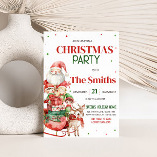 Santa Reindeer Elf Kids Christmas Party Invitation