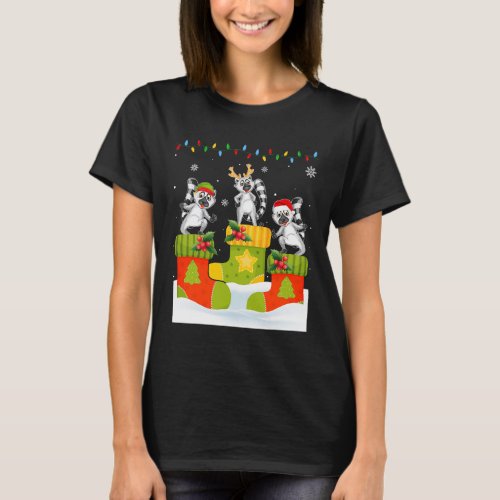 Santa Reindeer Elf Lemur in Christmas Socks Ugly X T_Shirt