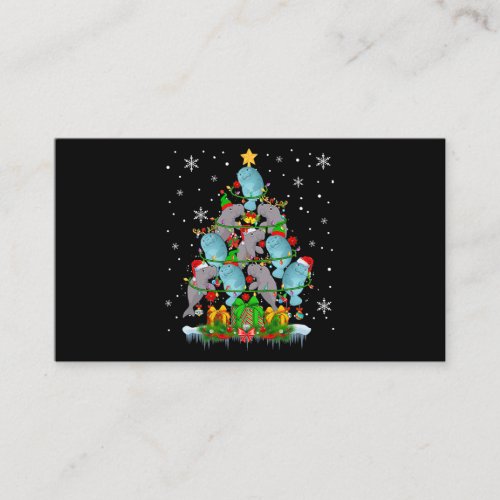 Santa Reindeer Elf Manatees Christmas Tree Lights  Business Card