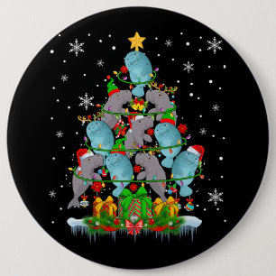 Santa Reindeer Elf Manatees Christmas Tree Lights  Button